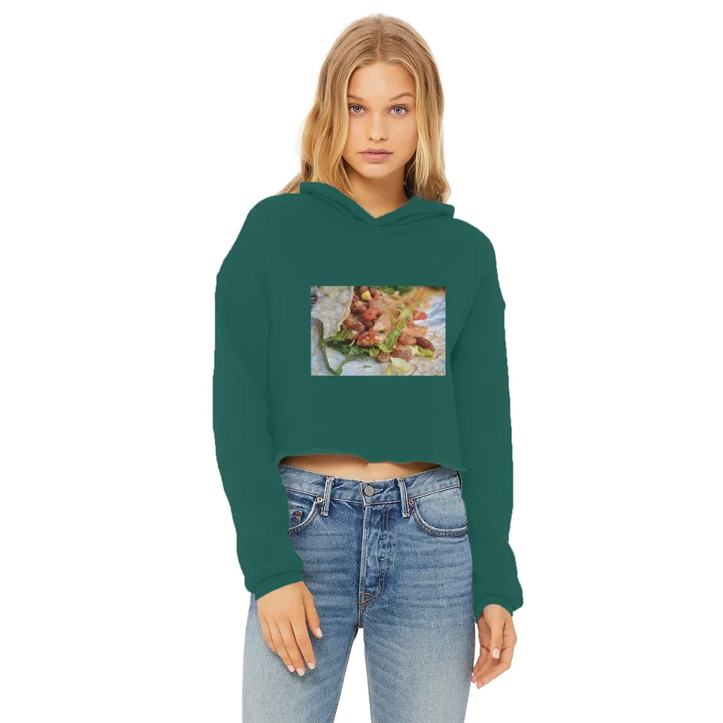 Chicken Burrito Ladies Cropped Raw Edge Hoodie