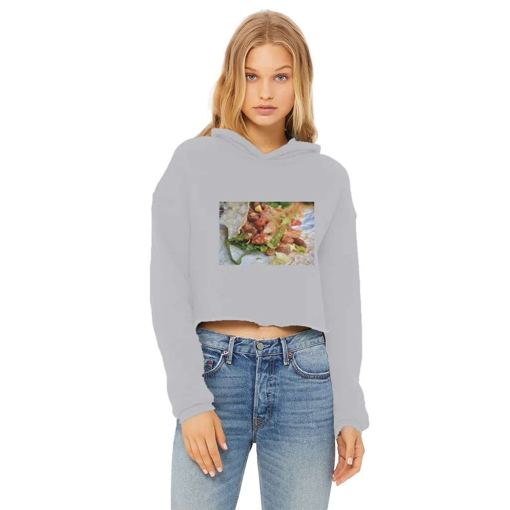 Chicken Burrito Ladies Cropped Raw Edge Hoodie