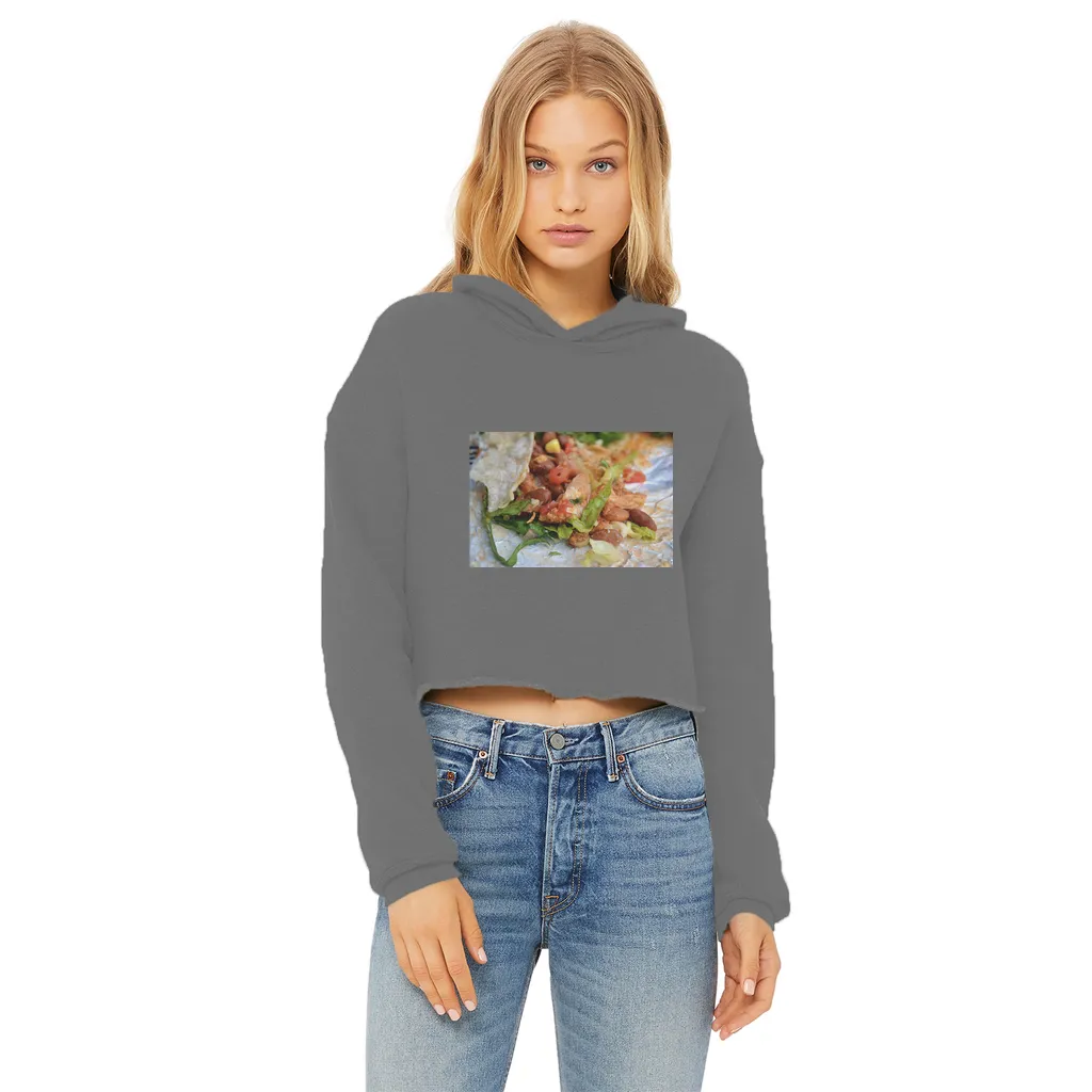 Chicken Burrito Ladies Cropped Raw Edge Hoodie