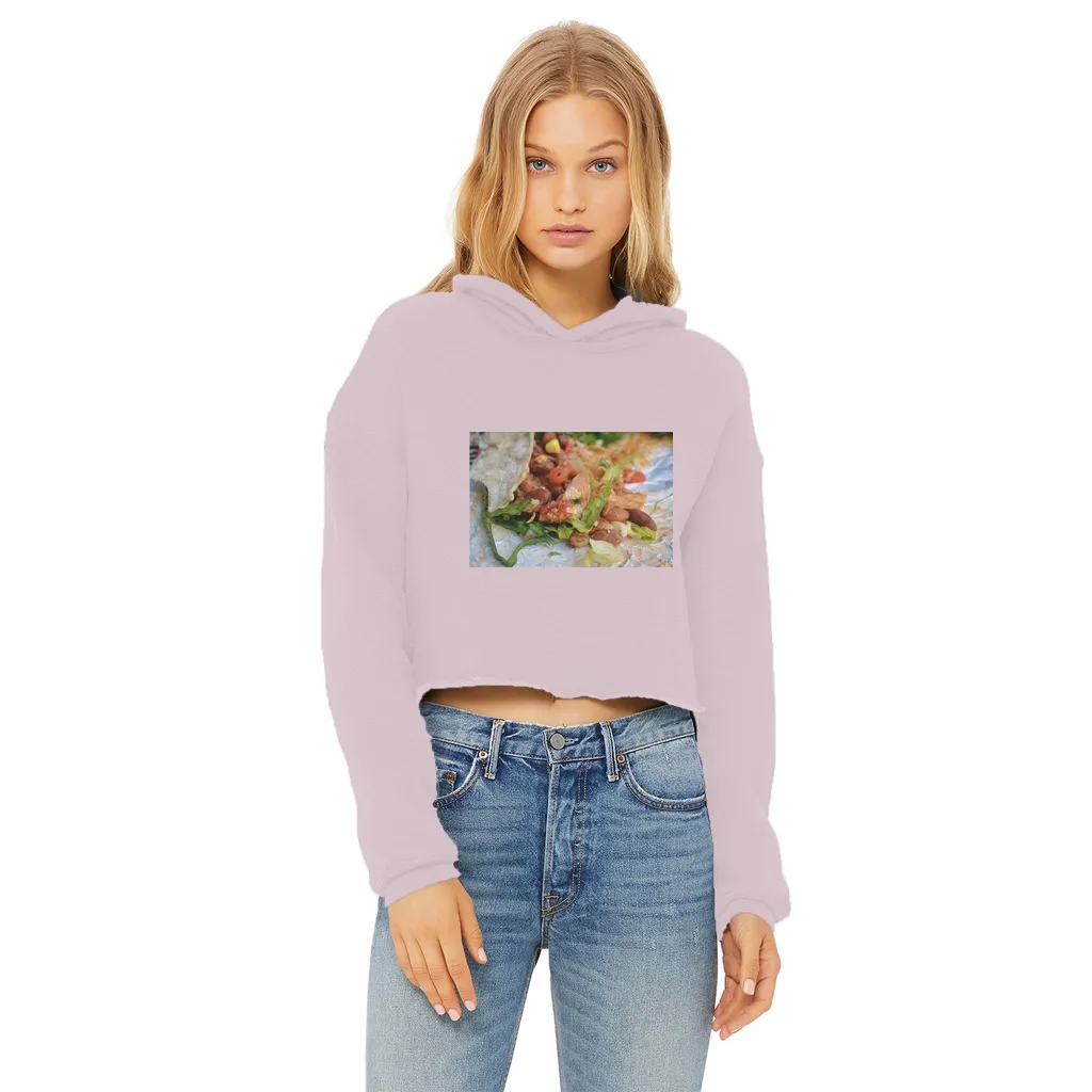 Chicken Burrito Ladies Cropped Raw Edge Hoodie