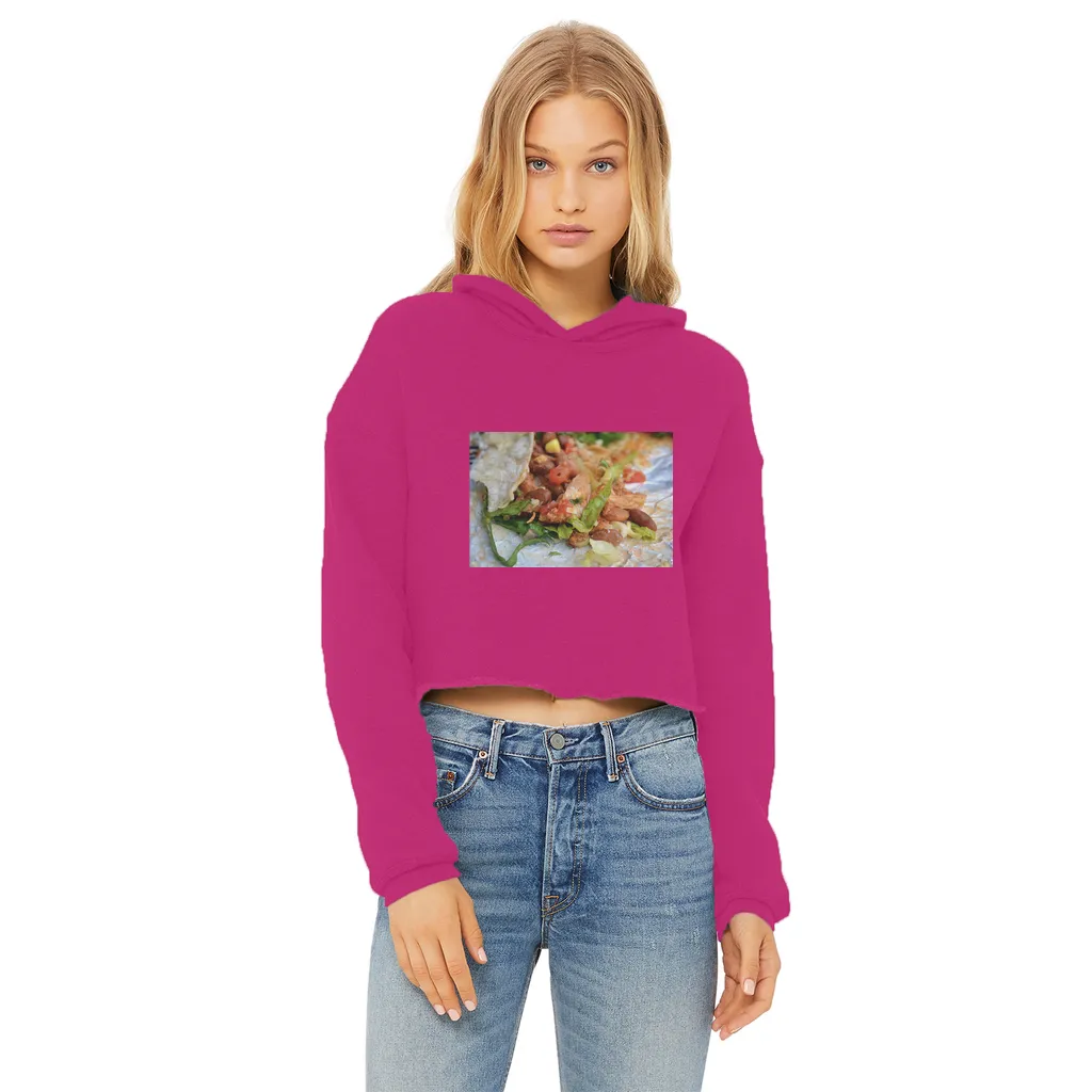 Chicken Burrito Ladies Cropped Raw Edge Hoodie
