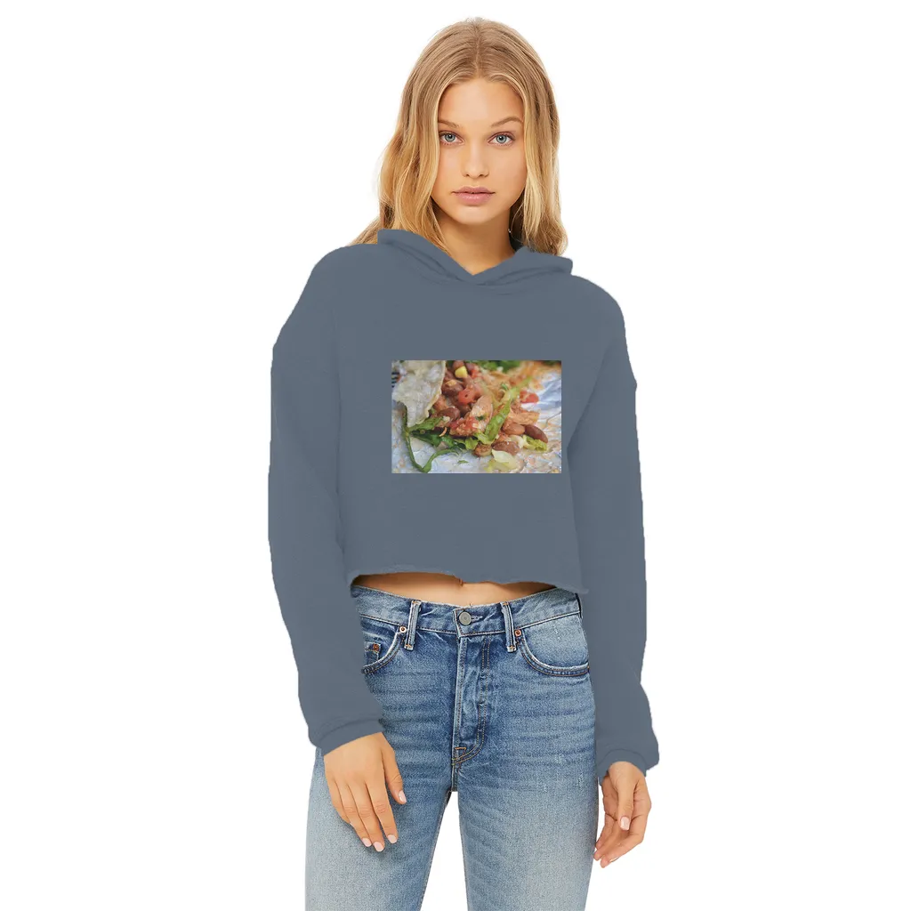 Chicken Burrito Ladies Cropped Raw Edge Hoodie
