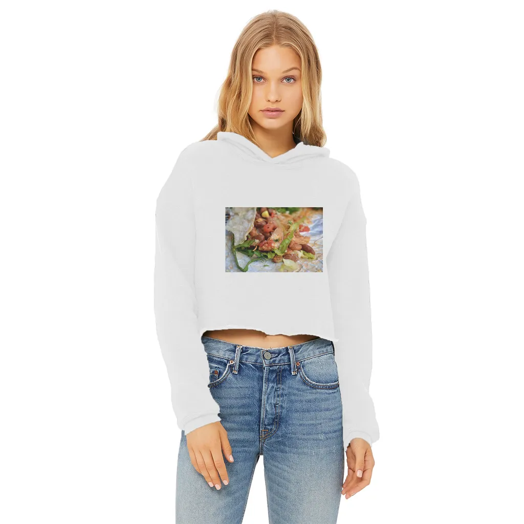 Chicken Burrito Ladies Cropped Raw Edge Hoodie