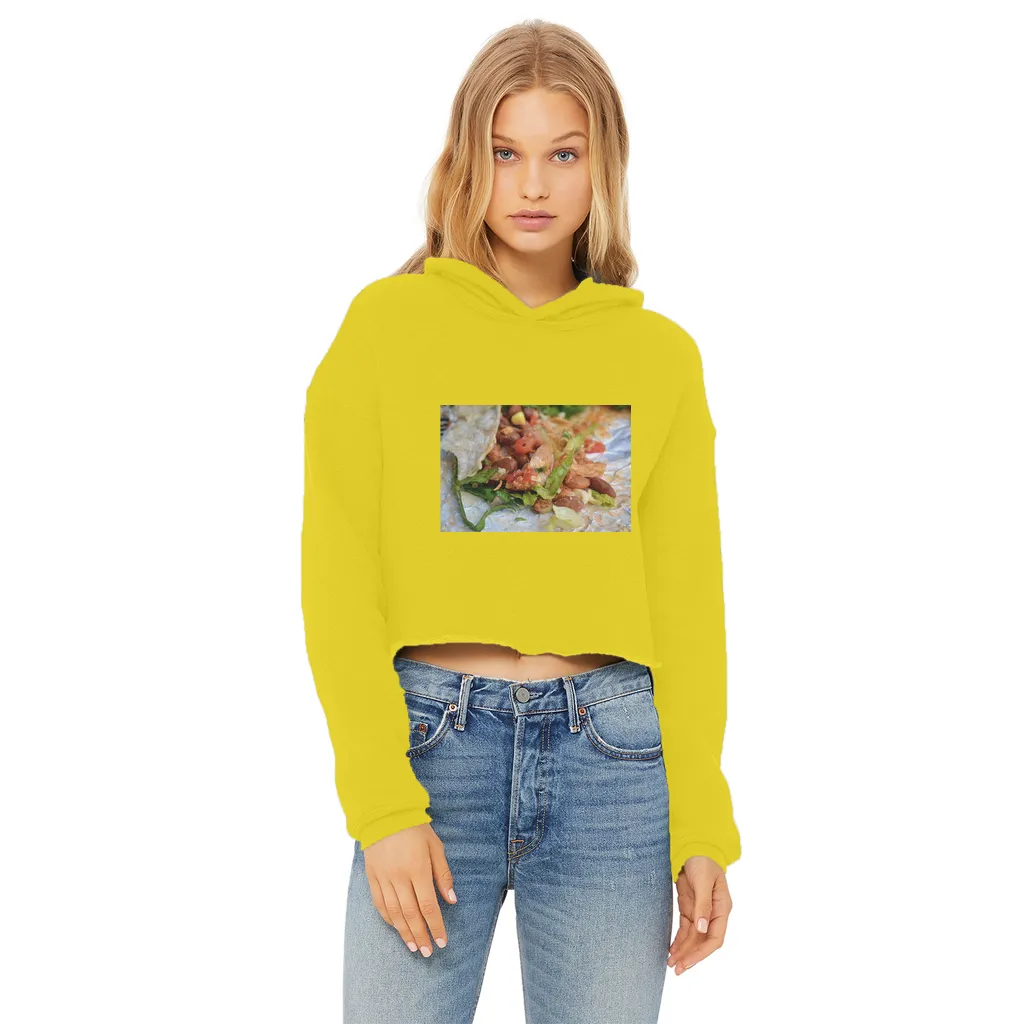 Chicken Burrito Ladies Cropped Raw Edge Hoodie