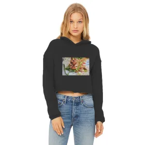 Chicken Burrito Ladies Cropped Raw Edge Hoodie