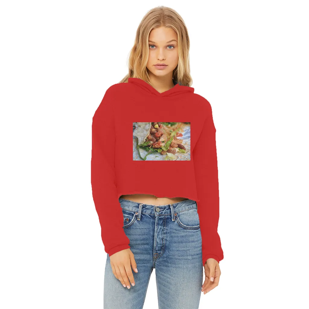 Chicken Burrito Ladies Cropped Raw Edge Hoodie