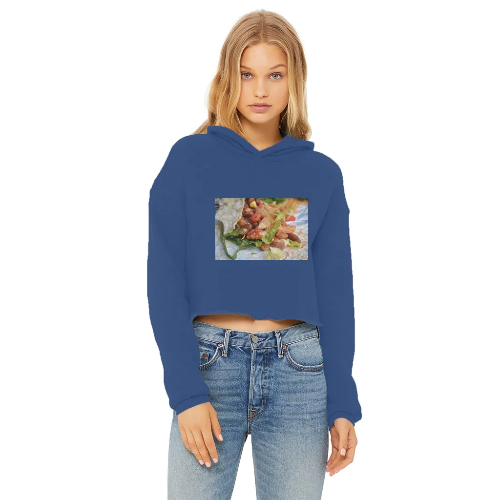 Chicken Burrito Ladies Cropped Raw Edge Hoodie