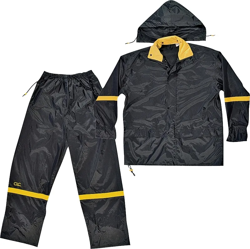 CLC R1032X Rain Suit, 2XL, 190T Nylon, Black/Yellow, Detachable Collar, Zipper Closure :EA: QUANTITY: 1