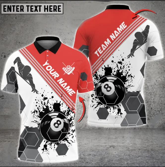 Coolspod Billiards Players Black Stains Personalized Name 3D Polo Shirt Multi Color Options