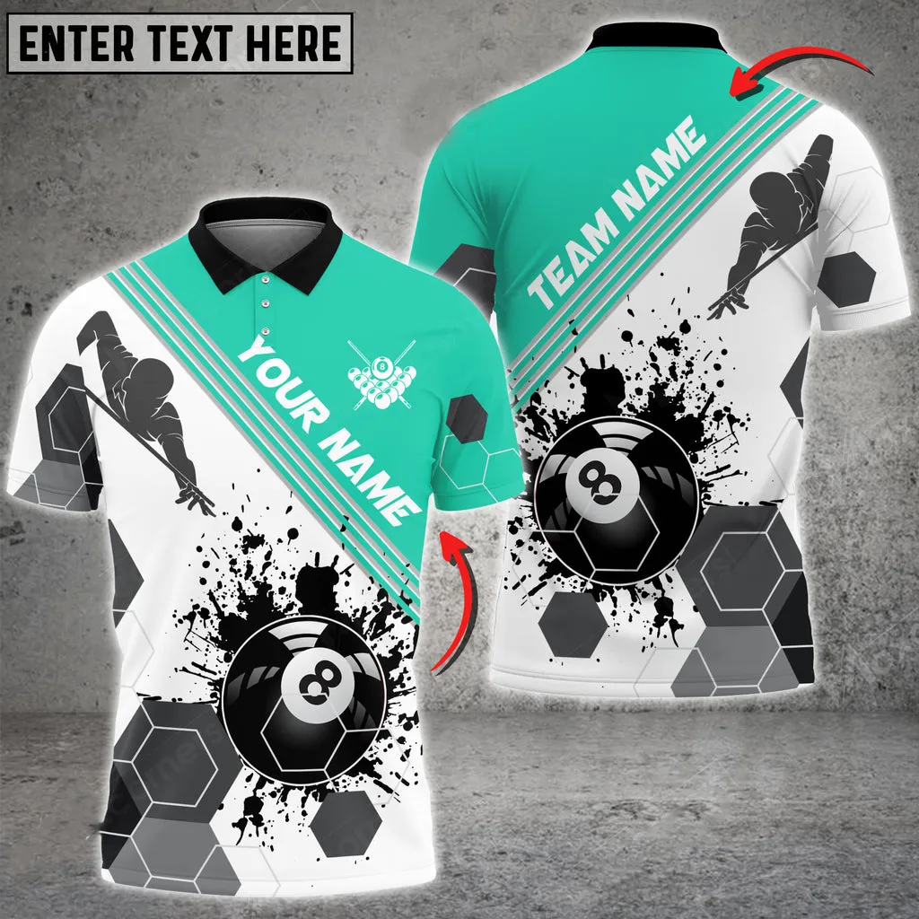 Coolspod Billiards Players Black Stains Personalized Name 3D Polo Shirt Multi Color Options