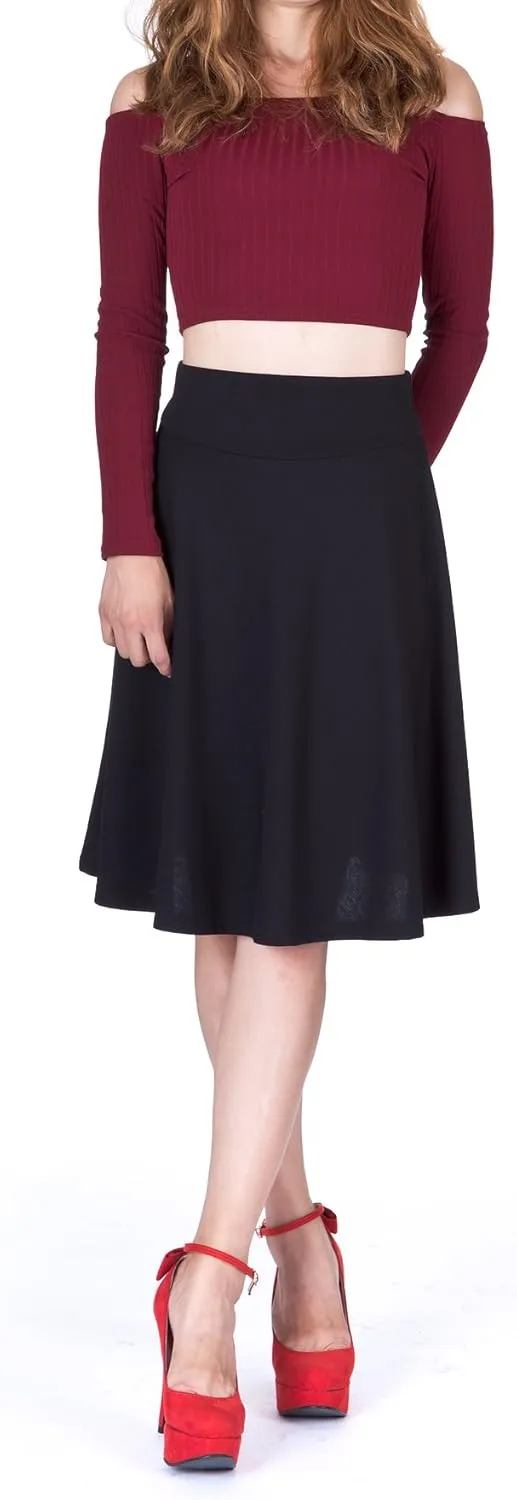 Dani's Choice Impeccable Elastic High Waist A-line Full Flared Swing Skater Knee Length Skirt
