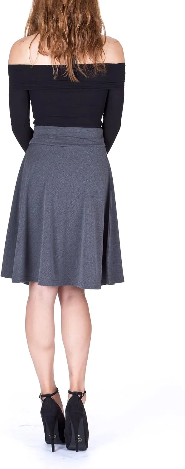 Dani's Choice Impeccable Elastic High Waist A-line Full Flared Swing Skater Knee Length Skirt
