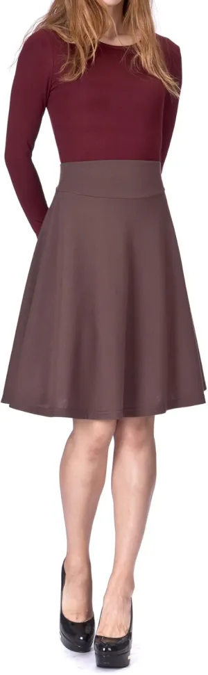Dani's Choice Impeccable Elastic High Waist A-line Full Flared Swing Skater Knee Length Skirt