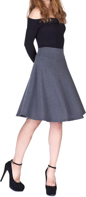 Dani's Choice Impeccable Elastic High Waist A-line Full Flared Swing Skater Knee Length Skirt