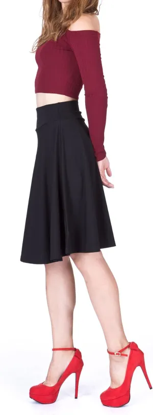 Dani's Choice Impeccable Elastic High Waist A-line Full Flared Swing Skater Knee Length Skirt