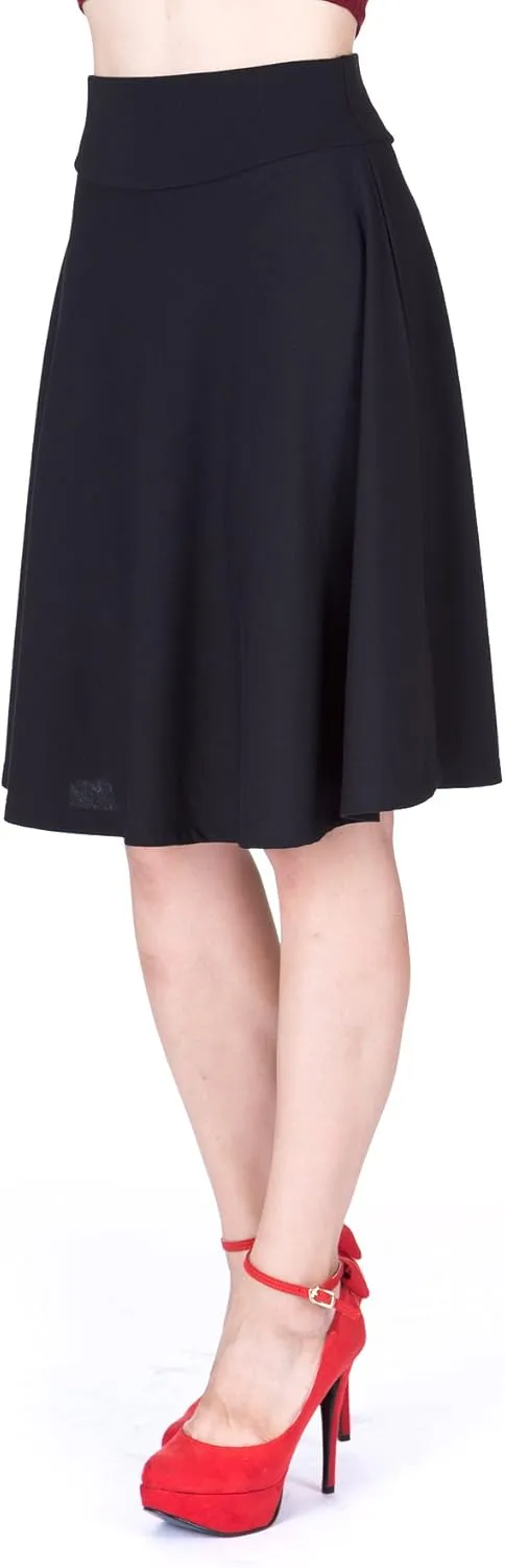 Dani's Choice Impeccable Elastic High Waist A-line Full Flared Swing Skater Knee Length Skirt