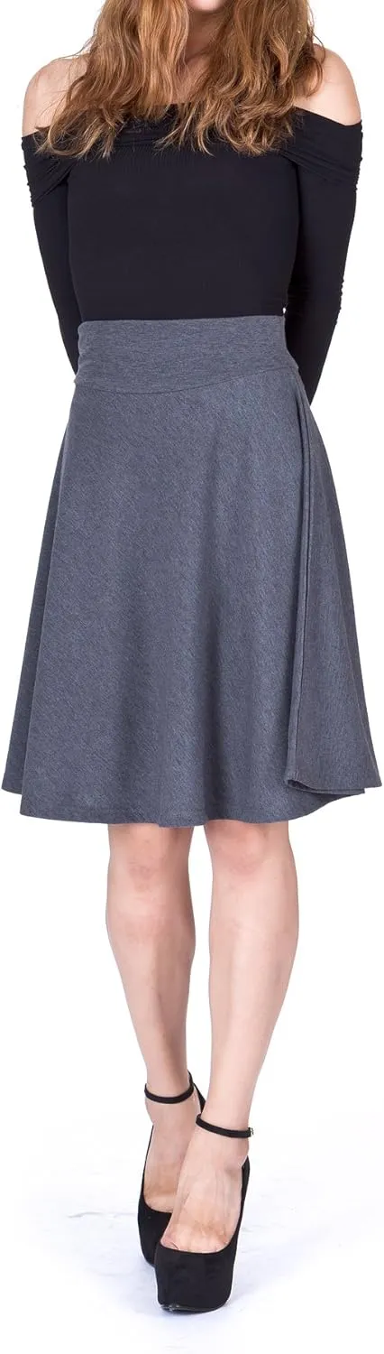 Dani's Choice Impeccable Elastic High Waist A-line Full Flared Swing Skater Knee Length Skirt