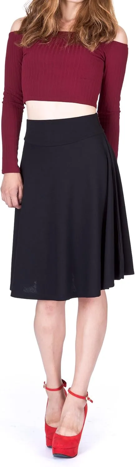 Dani's Choice Impeccable Elastic High Waist A-line Full Flared Swing Skater Knee Length Skirt