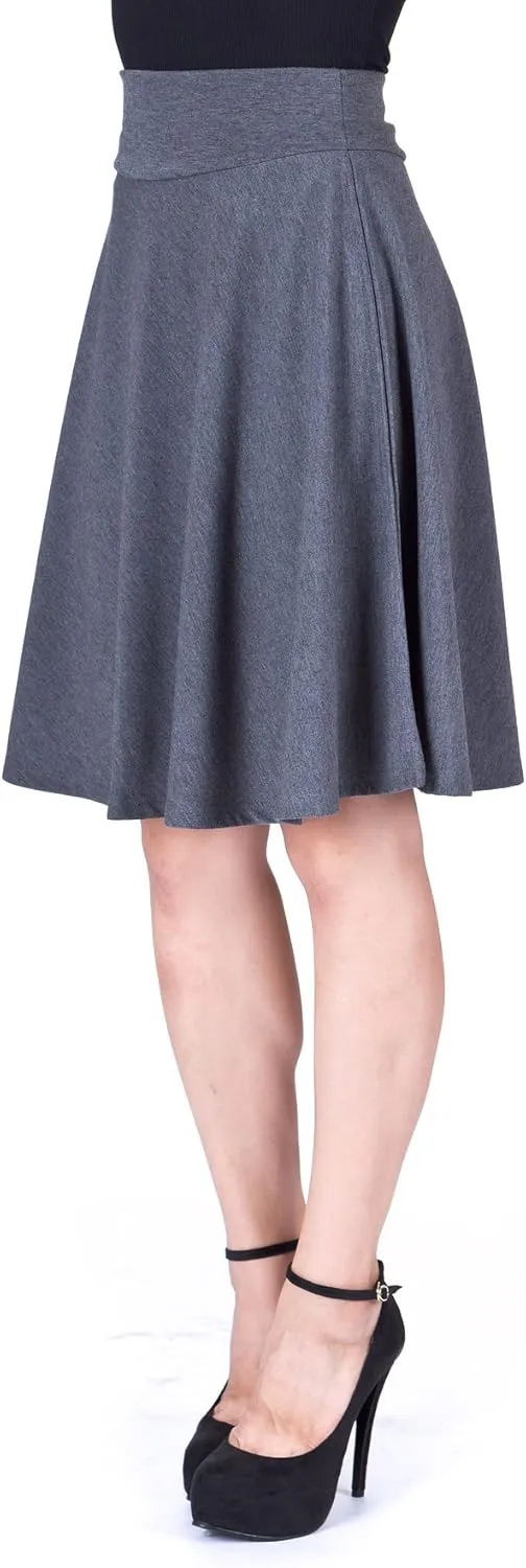 Dani's Choice Impeccable Elastic High Waist A-line Full Flared Swing Skater Knee Length Skirt