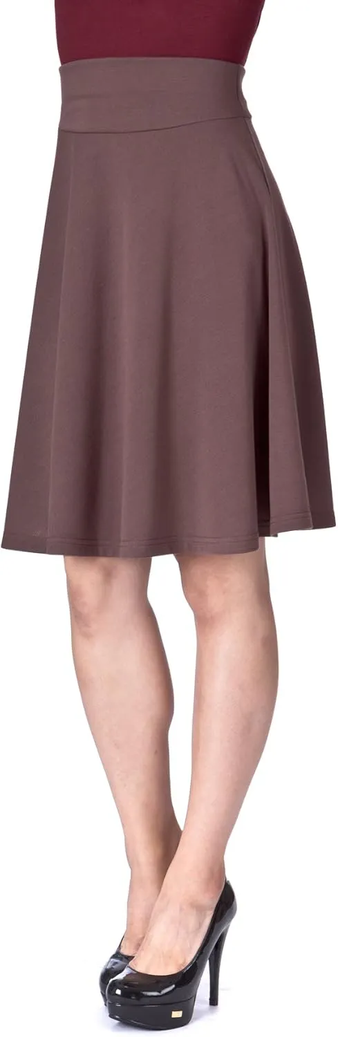 Dani's Choice Impeccable Elastic High Waist A-line Full Flared Swing Skater Knee Length Skirt