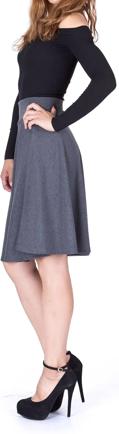 Dani's Choice Impeccable Elastic High Waist A-line Full Flared Swing Skater Knee Length Skirt