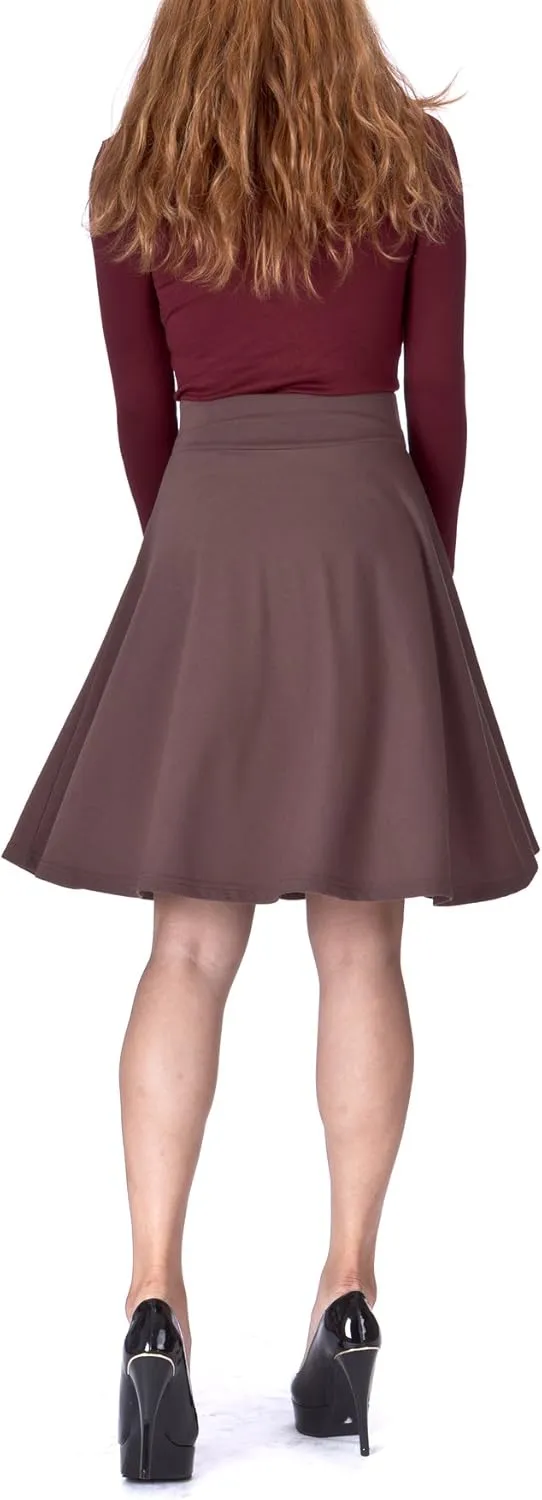 Dani's Choice Impeccable Elastic High Waist A-line Full Flared Swing Skater Knee Length Skirt