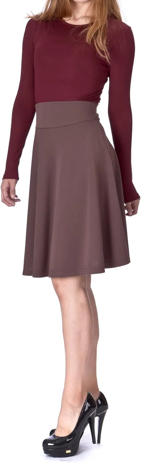 Dani's Choice Impeccable Elastic High Waist A-line Full Flared Swing Skater Knee Length Skirt