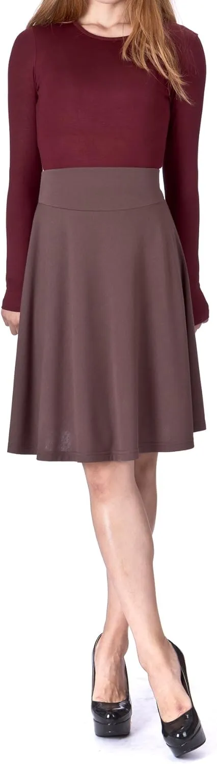 Dani's Choice Impeccable Elastic High Waist A-line Full Flared Swing Skater Knee Length Skirt