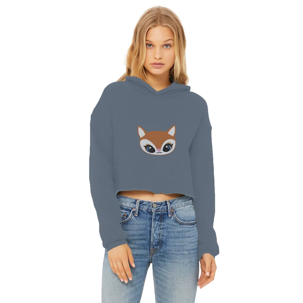 DeerHead Ladies Cropped Raw Edge Hoodie