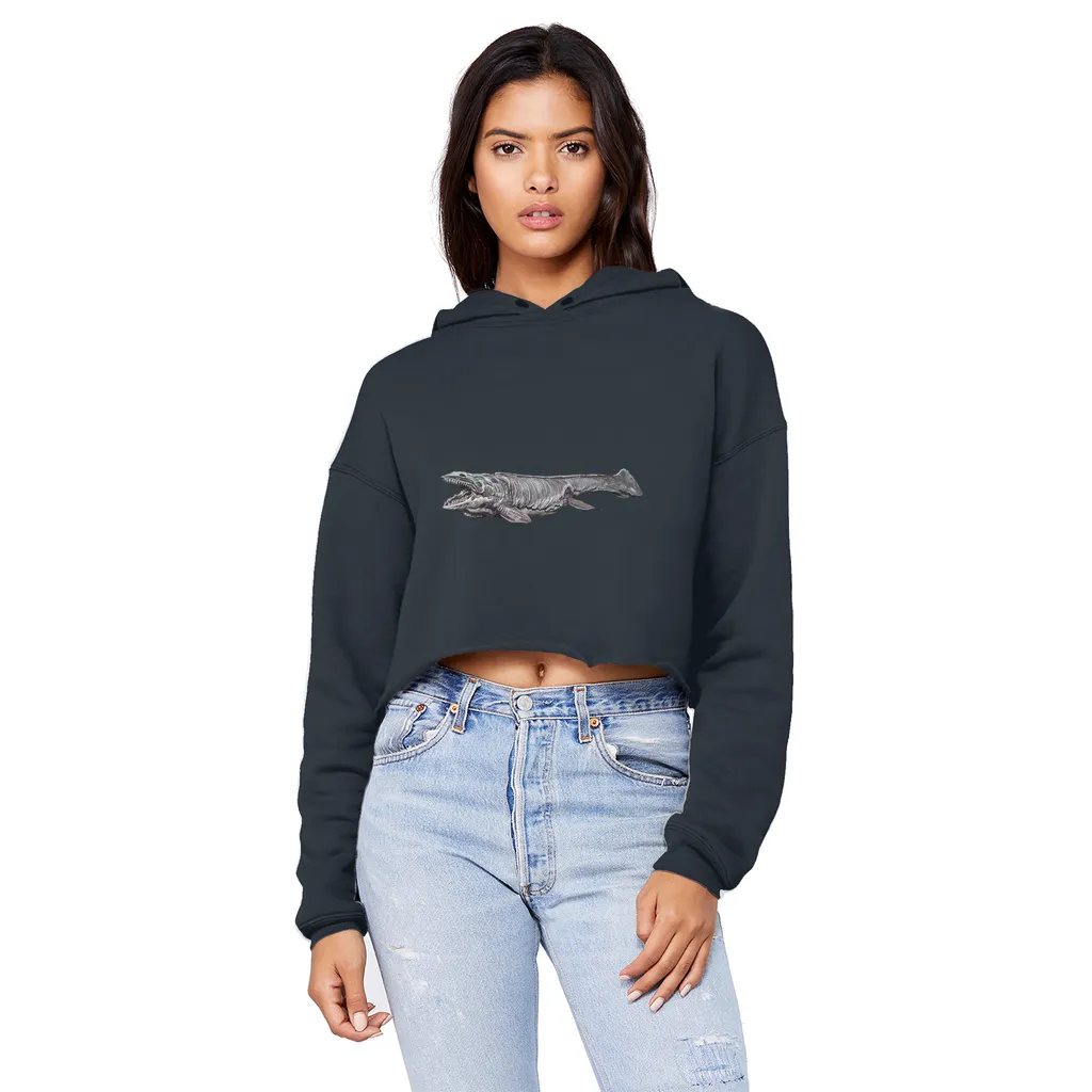 Dino Sea Creature Unisex Cropped Raw Edge Boyfriend Hoodie