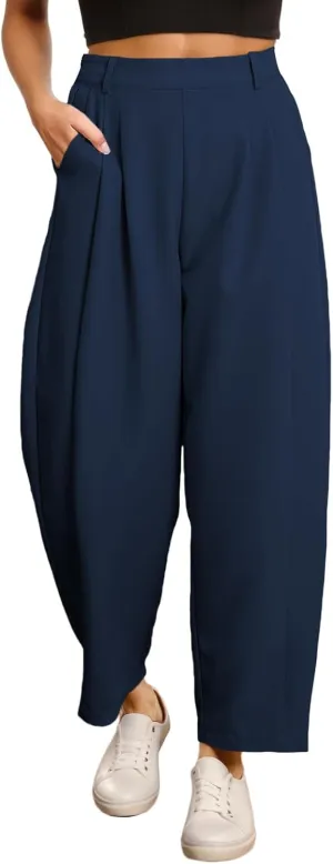 EVALESS Womens Wide Leg Barrel Pants Elastic High Waisted Trousers Business Work Casual Palazzo Pants with Pockets