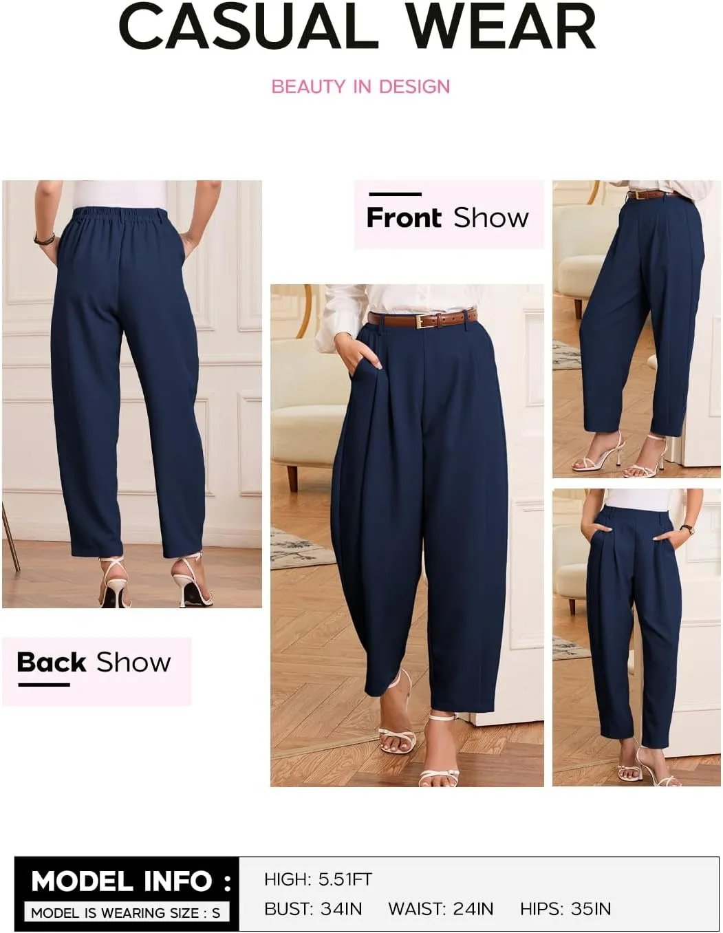 EVALESS Womens Wide Leg Barrel Pants Elastic High Waisted Trousers Business Work Casual Palazzo Pants with Pockets