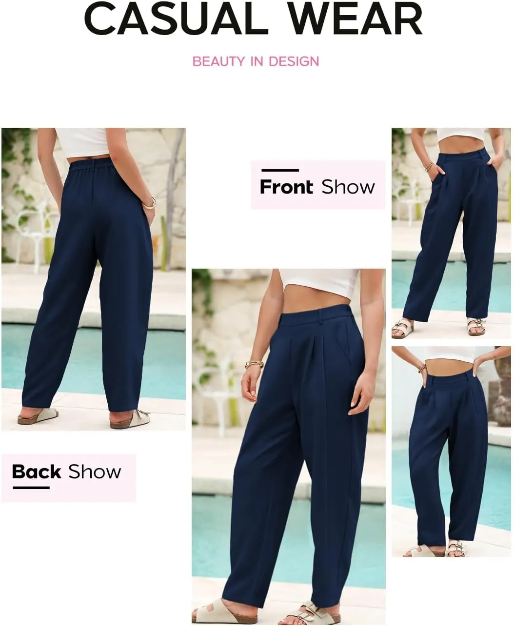 EVALESS Womens Wide Leg Barrel Pants Elastic High Waisted Trousers Business Work Casual Palazzo Pants with Pockets