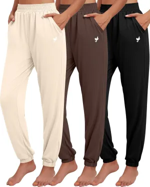 Ficerd 3 Pack Women Sweatpants Trendy Loose Fit Joggers Elastic Sporty Pants Athletic Baggy Lounge Trousers with Pockets