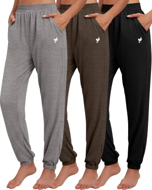 Ficerd 3 Pack Women Sweatpants Trendy Loose Fit Joggers Elastic Sporty Pants Athletic Baggy Lounge Trousers with Pockets