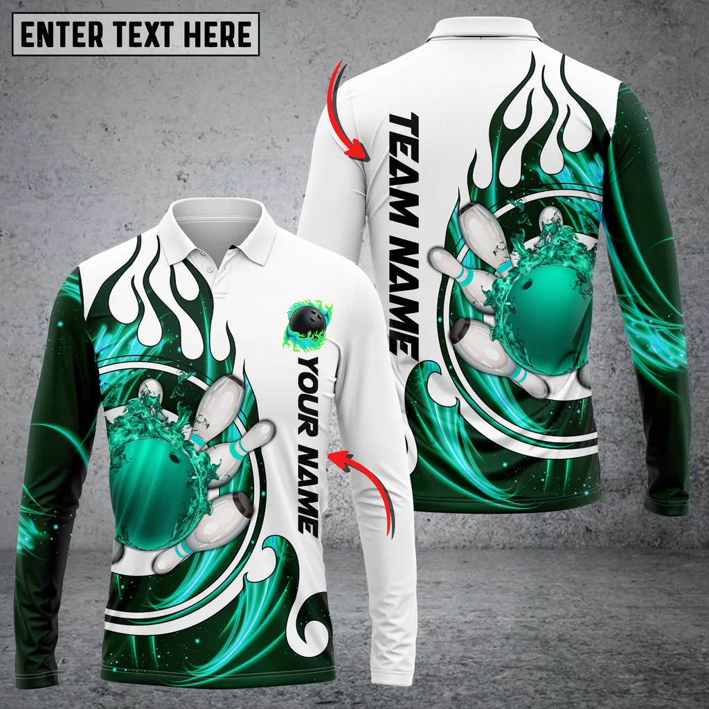 Fire Blaster Bowling And Pins Multicolor Option Customized Name Long Sleeve 3D Shirt