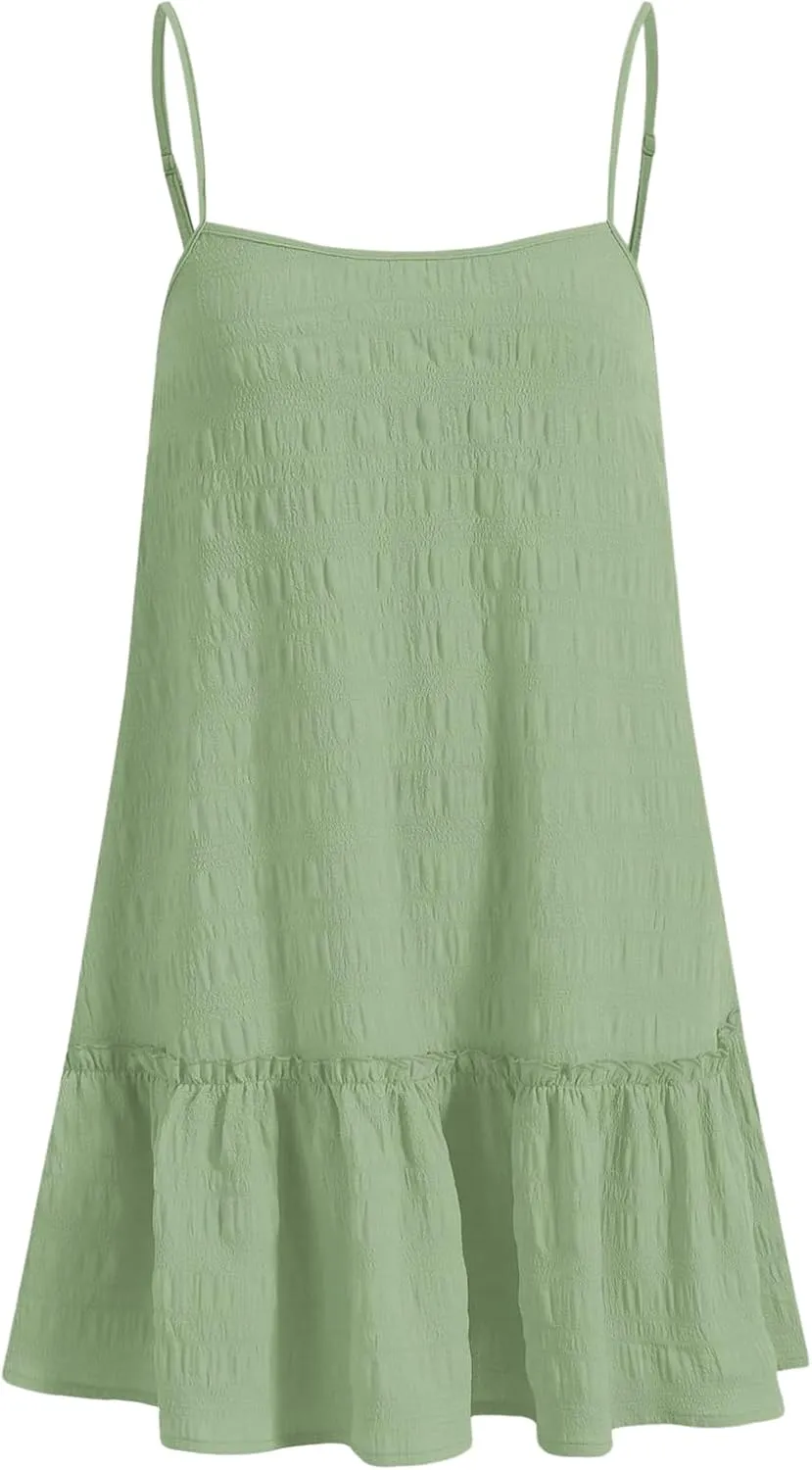 Floerns Women's Casual Swing Shift Dress Spaghetti Strap Flowy Loose Mini Cami Dress