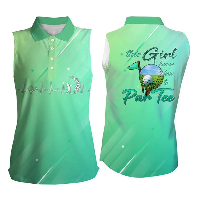Green Gradient Womens Golf Polo Shirt Custom Name This Girl Knows How To Par Tee, Golf Gifts For Girl 
