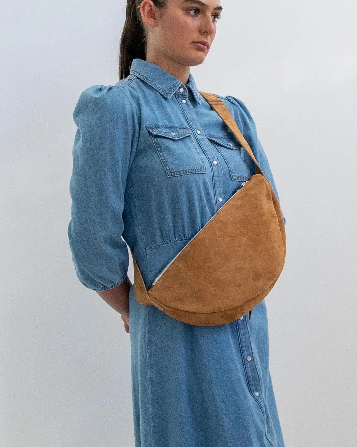 Harpers Emporium Luna Crossbody Bag in camel suede
