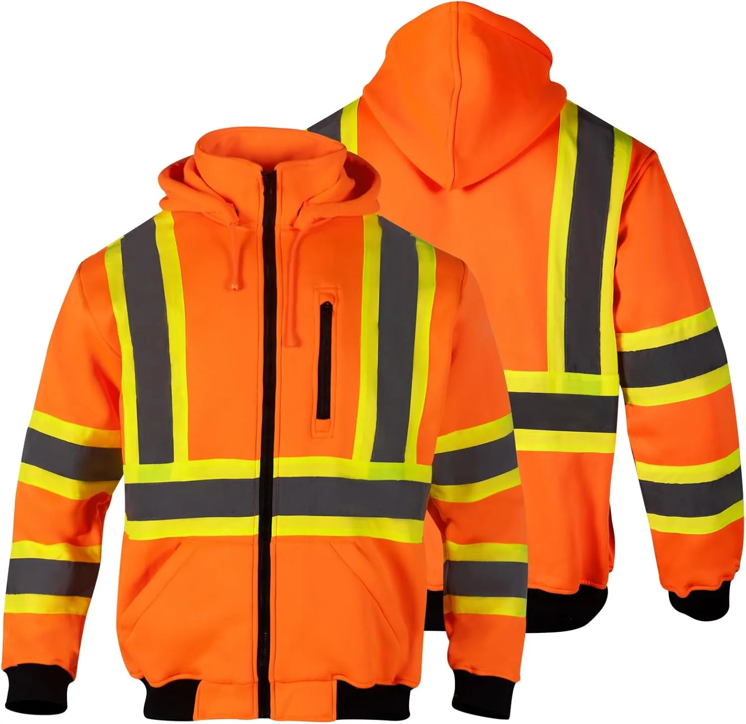 High Visibility Safety Fleece Hoodie for Men ANSI Class 3 Reflective Sweatshirt Construction Jacket