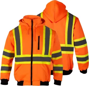 High Visibility Safety Fleece Hoodie for Men ANSI Class 3 Reflective Sweatshirt Construction Jacket