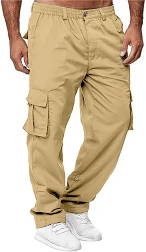 HUNGSON Mens Casual Cargo Pants - Sweatpants Joggers Athletic Trouser Cotton Loose Straight Hiking Pants for Men