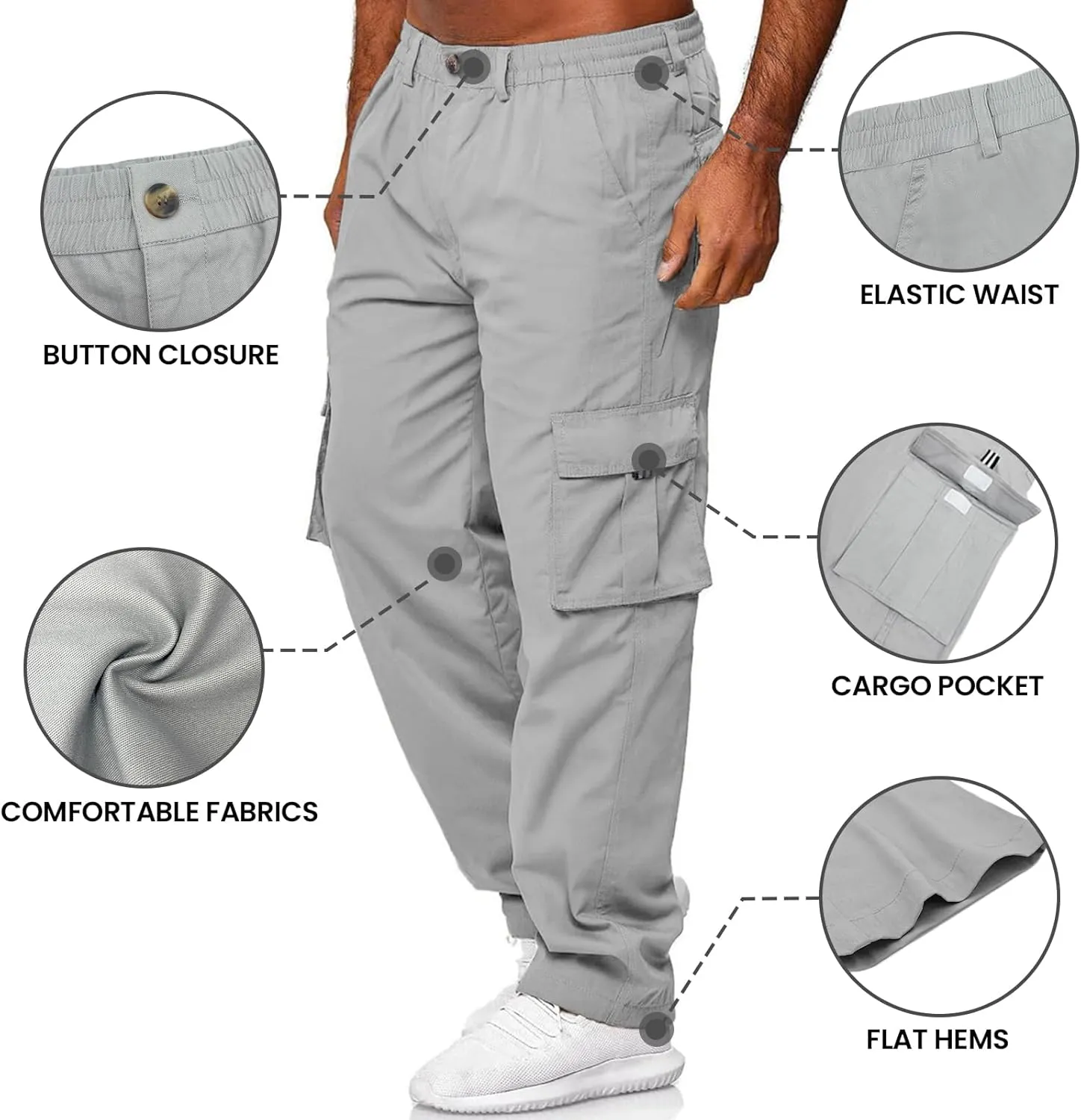 HUNGSON Mens Casual Cargo Pants - Sweatpants Joggers Athletic Trouser Cotton Loose Straight Hiking Pants for Men