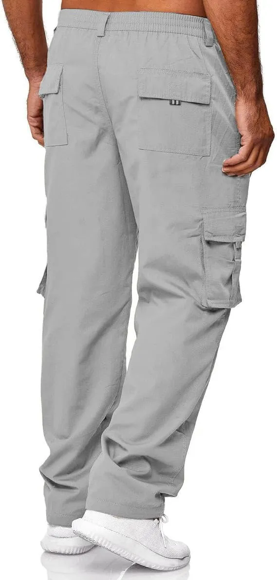 HUNGSON Mens Casual Cargo Pants - Sweatpants Joggers Athletic Trouser Cotton Loose Straight Hiking Pants for Men
