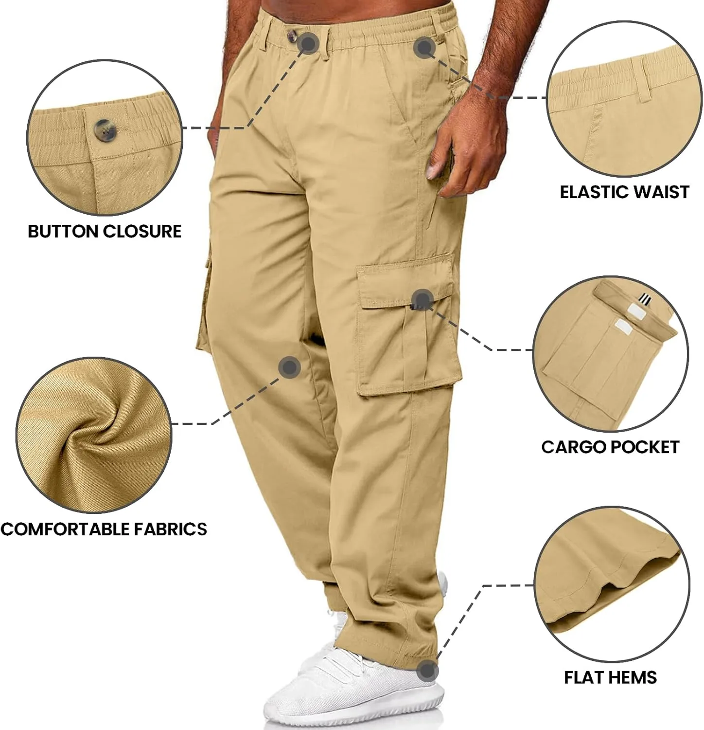 HUNGSON Mens Casual Cargo Pants - Sweatpants Joggers Athletic Trouser Cotton Loose Straight Hiking Pants for Men