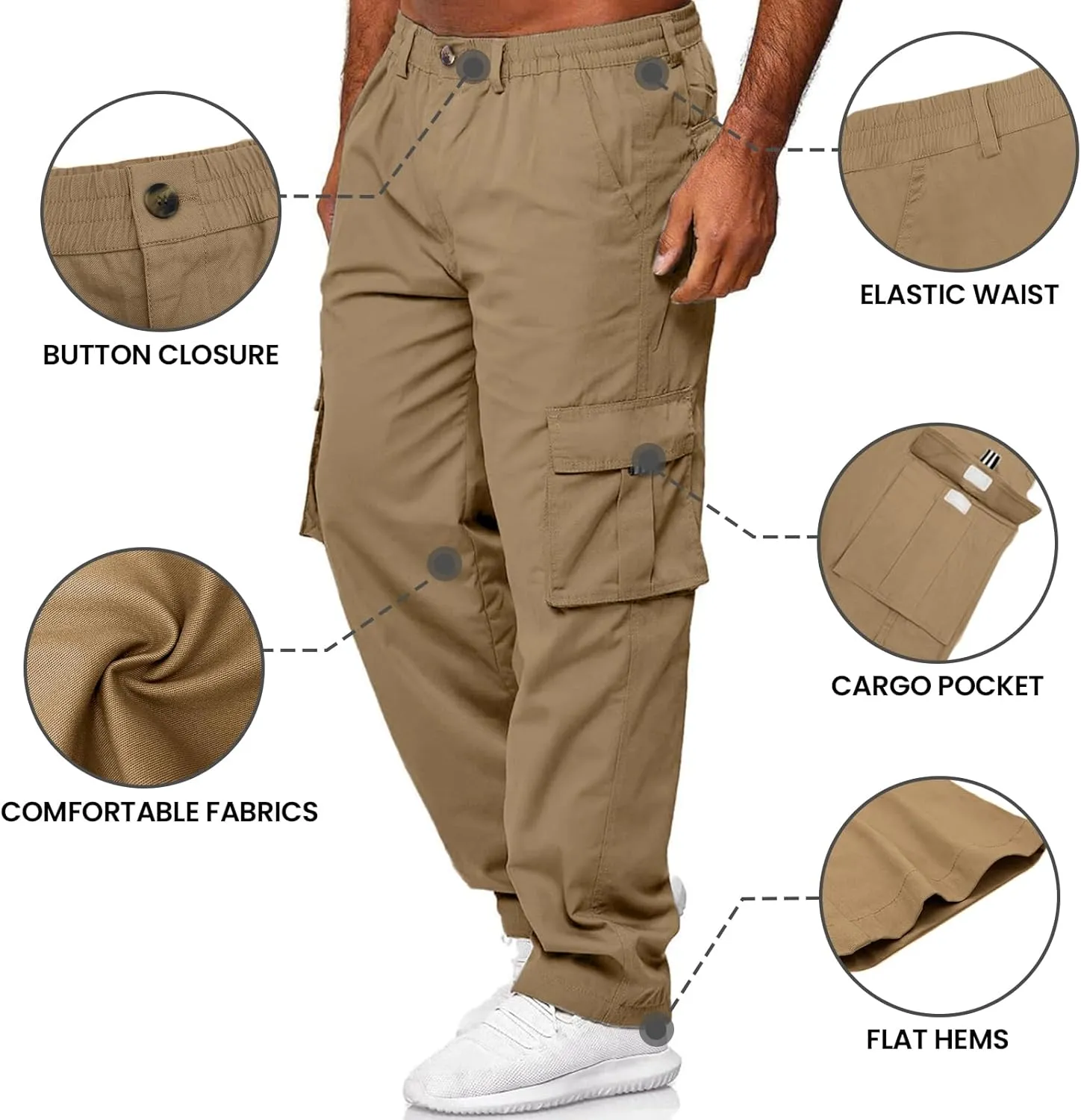 HUNGSON Mens Casual Cargo Pants - Sweatpants Joggers Athletic Trouser Cotton Loose Straight Hiking Pants for Men
