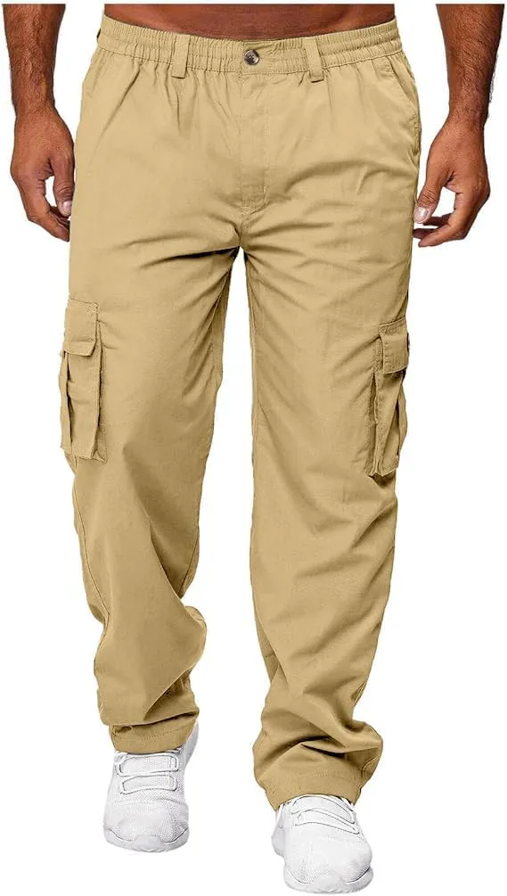 HUNGSON Mens Casual Cargo Pants - Sweatpants Joggers Athletic Trouser Cotton Loose Straight Hiking Pants for Men