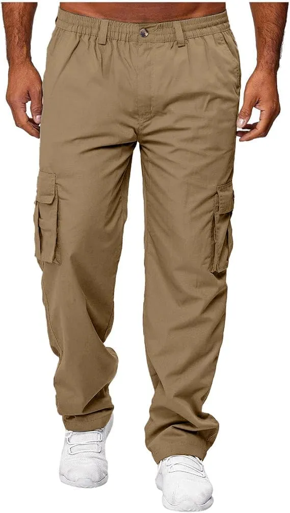 HUNGSON Mens Casual Cargo Pants - Sweatpants Joggers Athletic Trouser Cotton Loose Straight Hiking Pants for Men