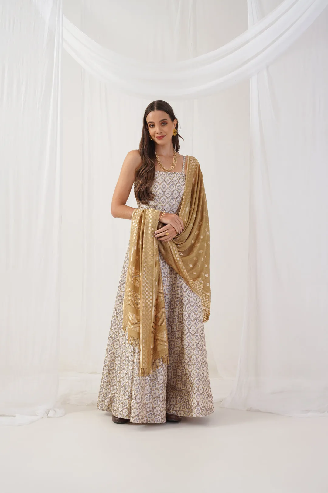 Ivory Jacquard Beads & Stones Ready To Wear Lehenga & Blouse With Dupatta