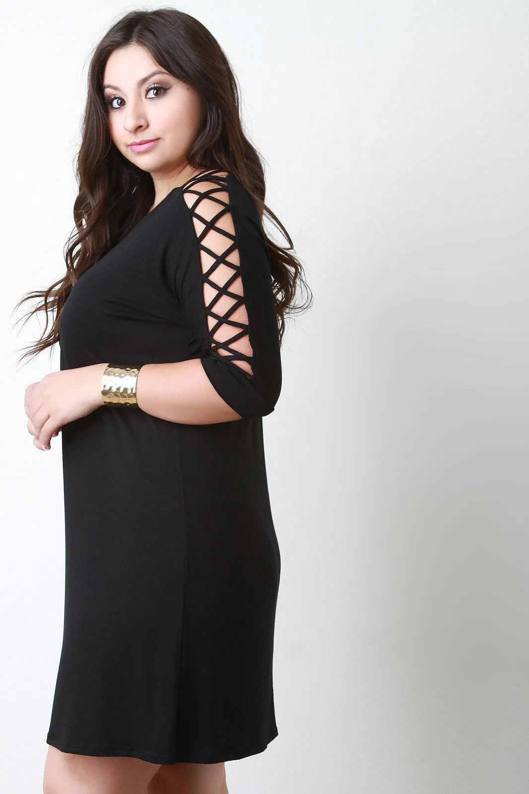 Lattice Sleeve Shift Dress